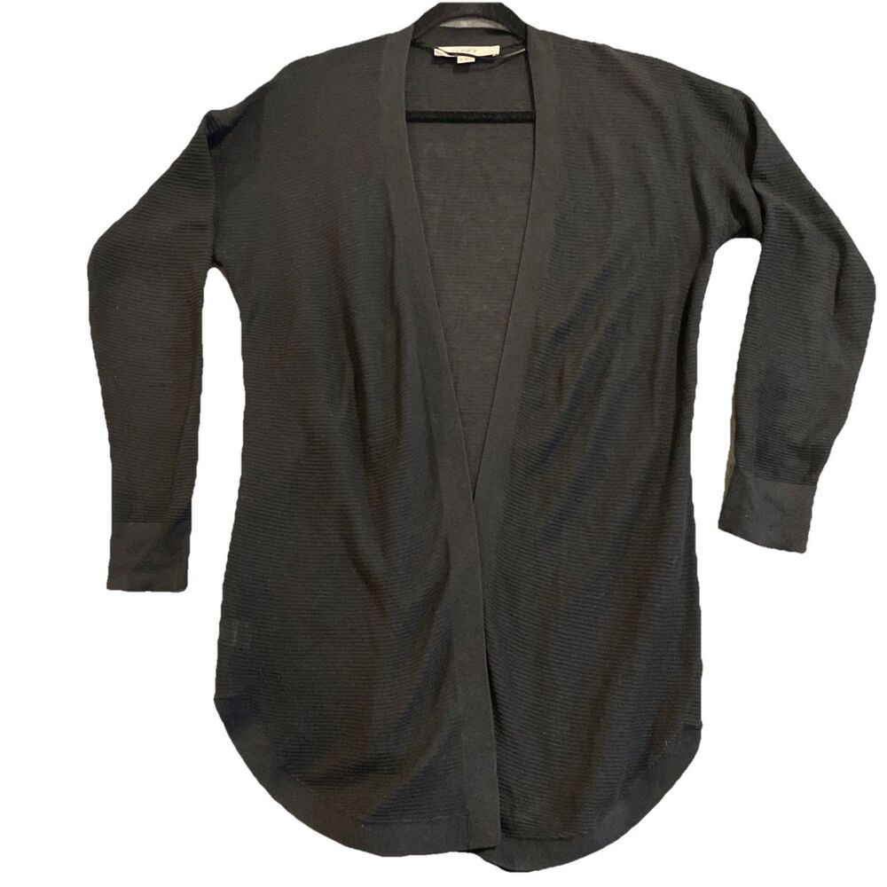 Ann Taylor Loft linen Blend sheer cardigan ribbed Black, lightweight XS